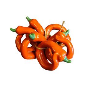Red Chili Peppers Napkin Rings Set of 6 Ceramic Porcelain
